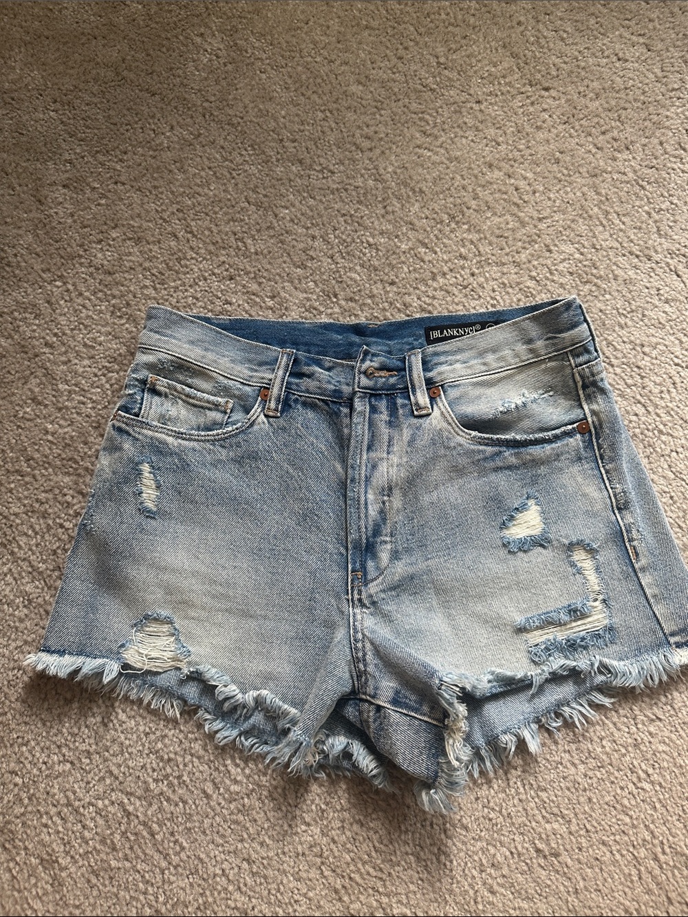 Blank NYC Washed Light Blue Distressed Denim Shorts